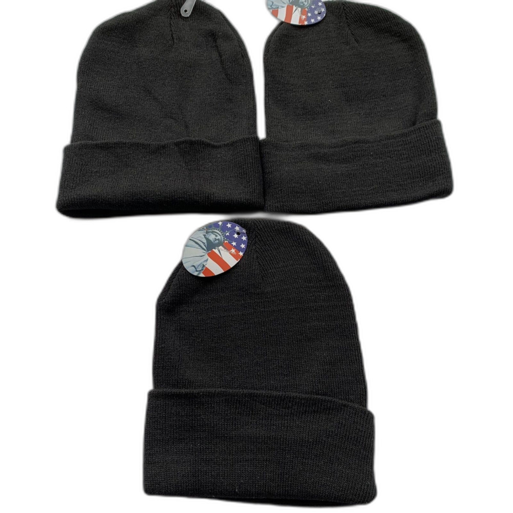 3 Beanie Knit Ski Cap Hat Winter Lace Beanie Adult One Size Knit Deep‎ Black